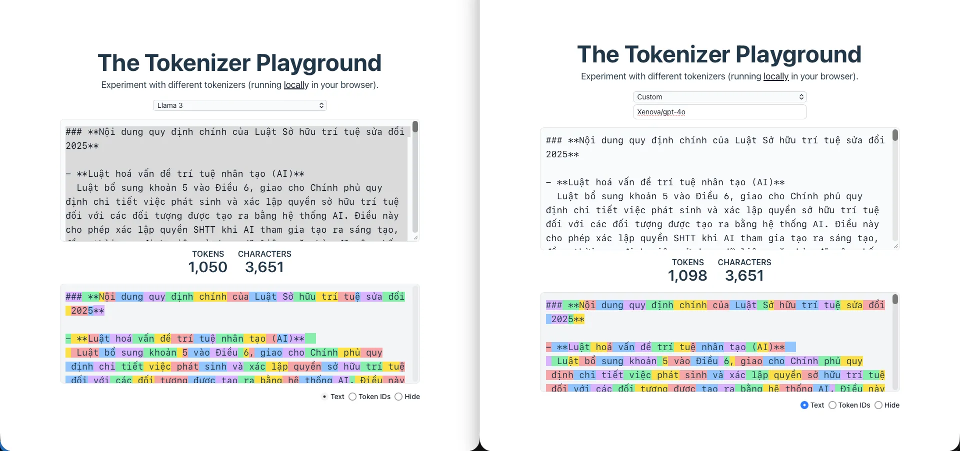 Tokenizer Visualize Comparison